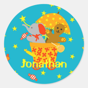 Soft Toys Flying in Starry Sky personalised  Classic Round Sticker