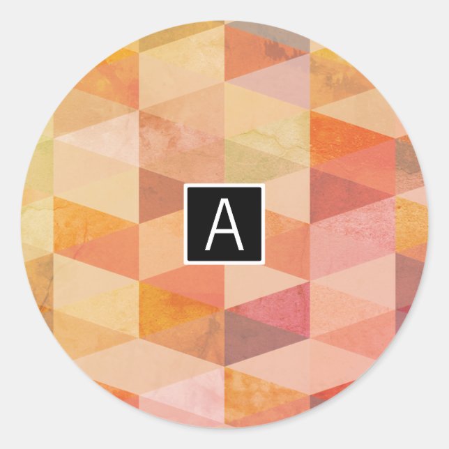 Soft Triangle Geometric Pattern | Monogrammed Classic Round Sticker (Front)