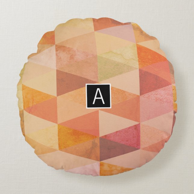 Soft Triangle Geometric Pattern | Monogrammed Round Cushion (Front)