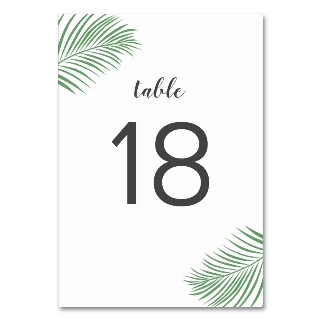 Soft Tropical Palm Leaf Wedding Table Numbers (Front)