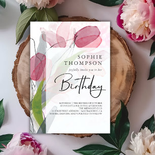 Soft tulips elegant birthday invitation
