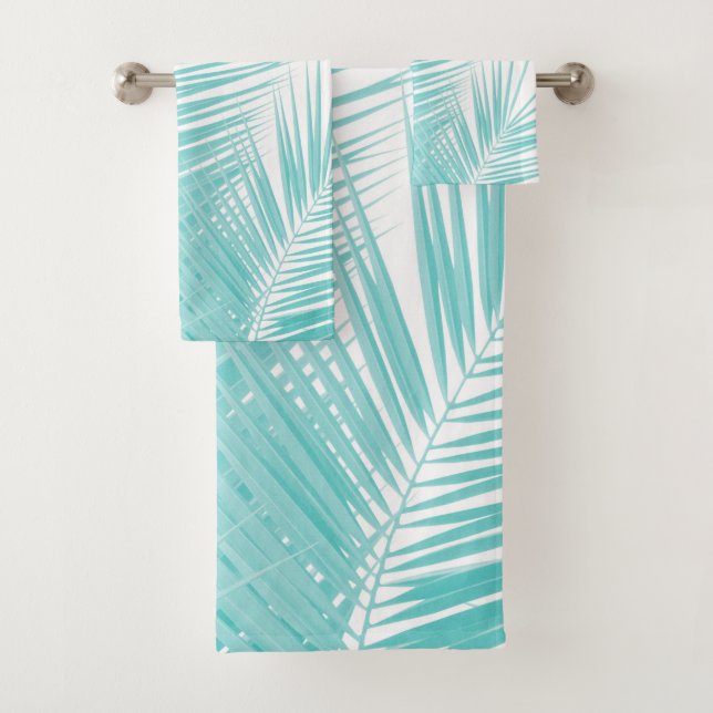 Soft Turquoise Palm Leaves Dream #1 Bath Towel Set (Insitu)