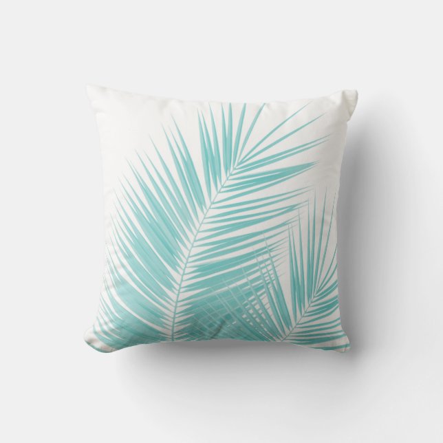 Soft Turquoise Palm Leaves Dream #1 Cushion (Front)