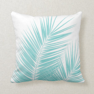 Soft Turquoise Palm Leaves Dream #1 Cushion