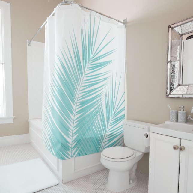 Soft Turquoise Palm Leaves Dream #1 Shower Curtain (In Situ)