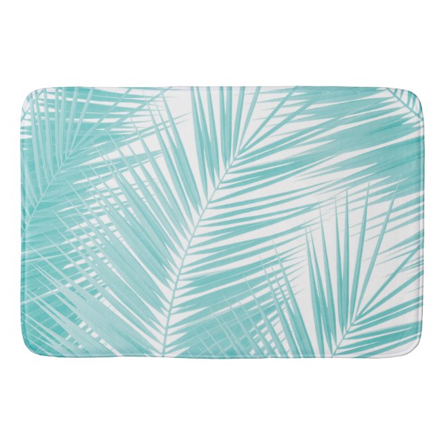 Soft Turquoise Palm Leaves Dream #1a  Bath Mat (Front)
