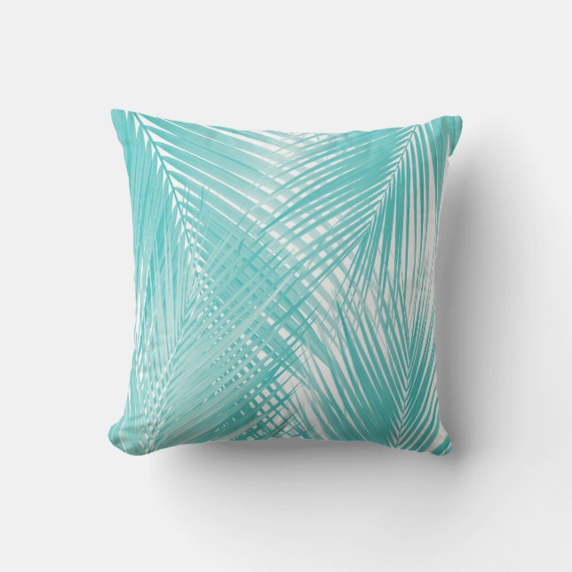 Soft Turquoise Palm Leaves Dream Cali Summer 3 Cushion (Front)