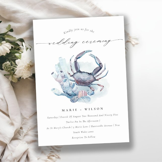 Soft Underwater Crab Coral Nautical Wedding Invite (Creator Uploaded)