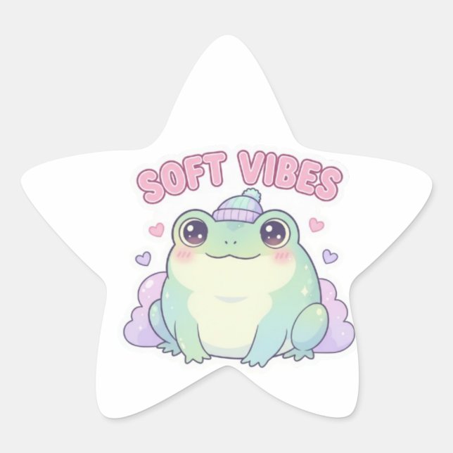 Soft Vibes Frog Sticker Cute Smiling Frog Kawaii A (Front)