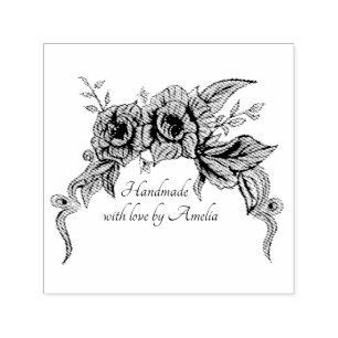 Soft Vintage Floral  Self Inking Rubber Stamp