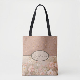 Soft vintage grunge style floral tote bag