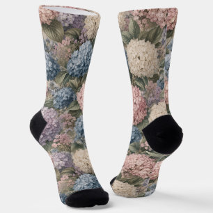 Soft Vintage Hydrangea Cluster Artwork Socks