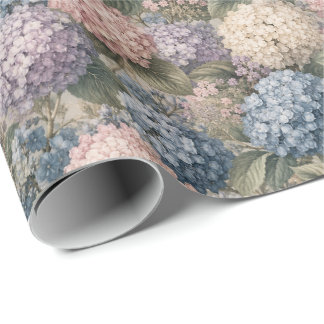 Soft Vintage Hydrangea Cluster Artwork Wrapping Paper