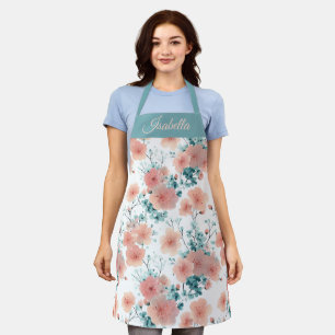 Soft Vintage Spring Pink Floral Personalized Apron