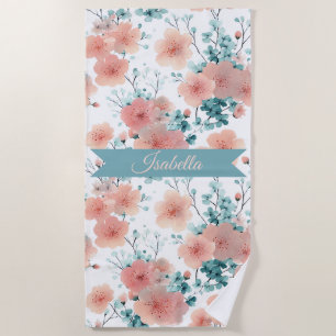 Soft Vintage Spring Pink Floral Personalized Beach Towel