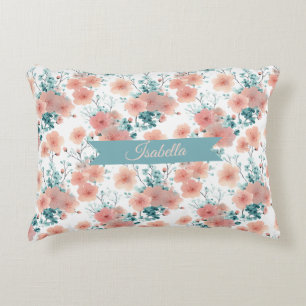 Soft Vintage Spring Pink Floral Personalized Decorative Cushion