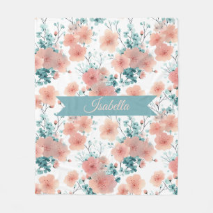 Soft Vintage Spring Pink Floral Personalized Fleece Blanket