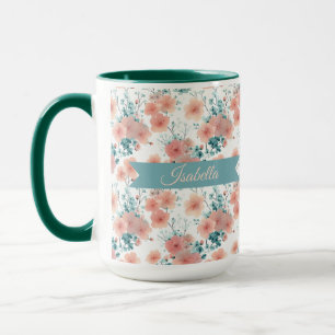 Soft Vintage Spring Pink Floral Personalized Mug