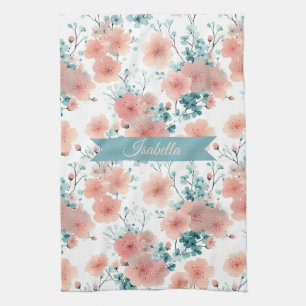 Soft Vintage Spring Pink Floral Personalized Tea Towel