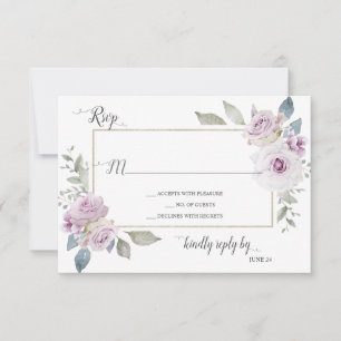 Soft Violet Lavender Purple Gold Roses RSVP Card
