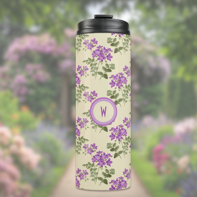 Soft Violet Pattern on Pale Yellow Thermal Tumbler (Creator Uploaded)