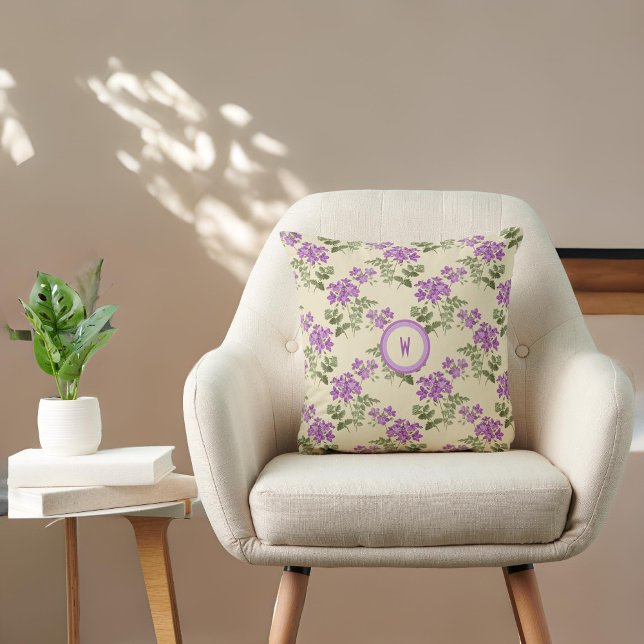Soft Violet Pattern on Pale Yellow with Initial Cushion (Creator Uploaded)