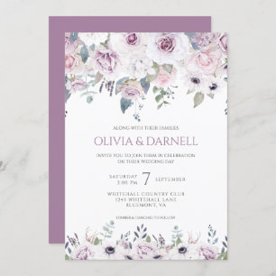 Soft Violet Pink Lavender White Floral Wedding I Invitation
