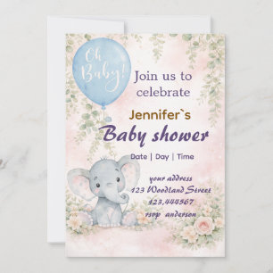 soft water colour floral teddy bear Invitation