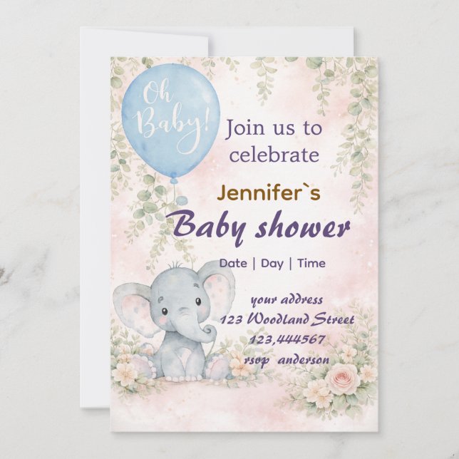 soft water colour floral teddy bear  Invitation (Front)