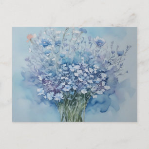 Soft Watercolor Anemone Cluster on Light Blue Postcard