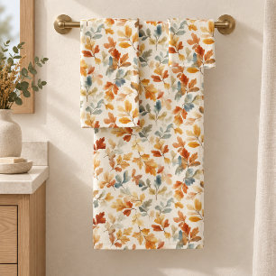 Soft Watercolor Autumn Leaves Bath Towel Set