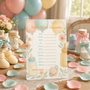 Soft Watercolor Baby Shower Word Scramble Game Invitation