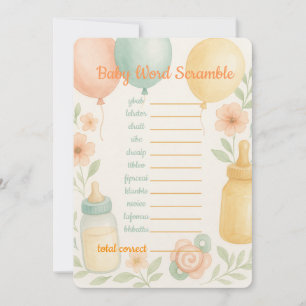 Soft Watercolor Baby Shower Word Scramble Game Invitation
