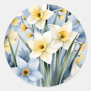 Soft Watercolor Background with Delicate Daffodil Classic Round Sticker