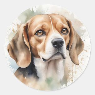 Soft Watercolor Beagle Portrait with Fluid  Classic Round Sticker