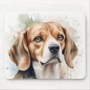 Soft Watercolor Beagle Portrait with Fluid Mouse Pad