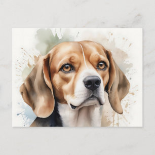 Soft Watercolor Beagle Portrait with Fluid  Postcard