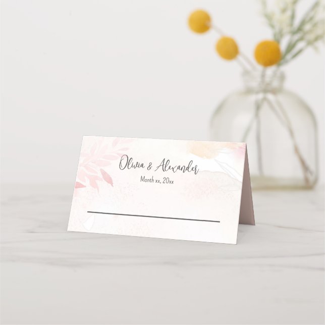 Soft Watercolor Blush Floral Wedding Place Card (Front)