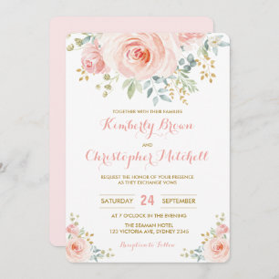 Soft Watercolor Blush Pink Floral Wedding Party Invitation