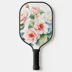 Soft Watercolor Camellias and Hydrangeas Pickleball Paddle