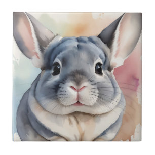 Soft Watercolor Chinchilla Portrait Ceramic Tile