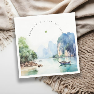 Soft Watercolor Coastal Thailand Seascape Wedding Napkin