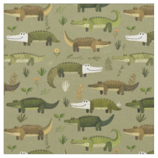 Soft Watercolor Crocodiles Fabric