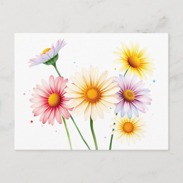 Soft Watercolor Daisies with Faded Edges Postcard (Front)