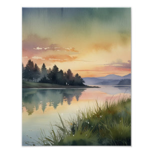  Soft Watercolor Dreamy Landscape Photo Print