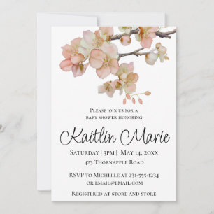 Soft watercolor dusty orange spring blossom script invitation