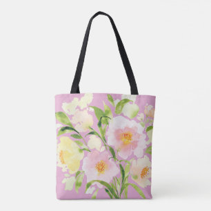 Soft watercolor floral peony flower tote bag