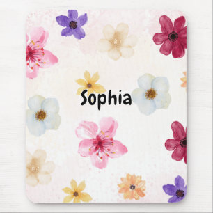 Soft Watercolor Floral Personalised Name Mousepad