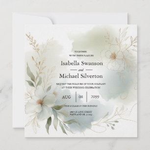 Soft Watercolor Floral Sage Green Wedding Invitation