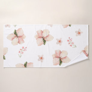 Soft Watercolor Floral Seamless Pattern Bath Towel Set